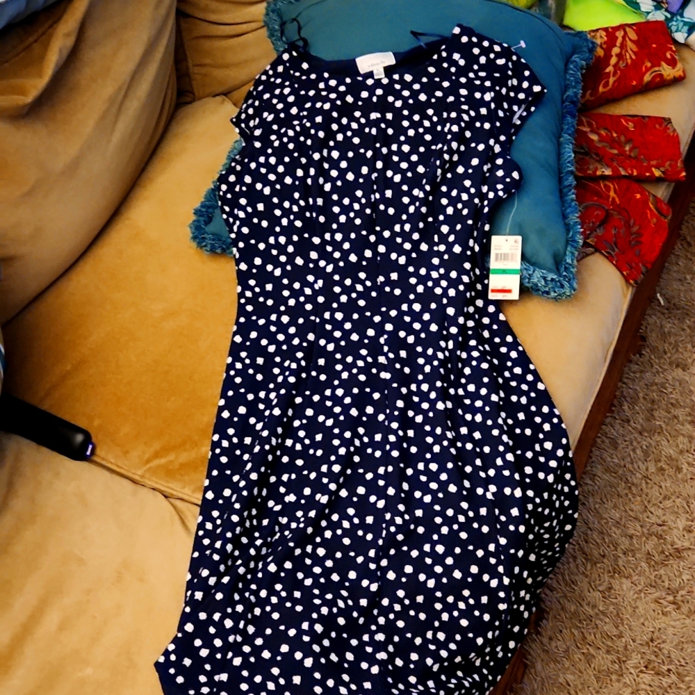 NWT Signature by Robbie Bee Navy and white dress  S PL MSRP 49